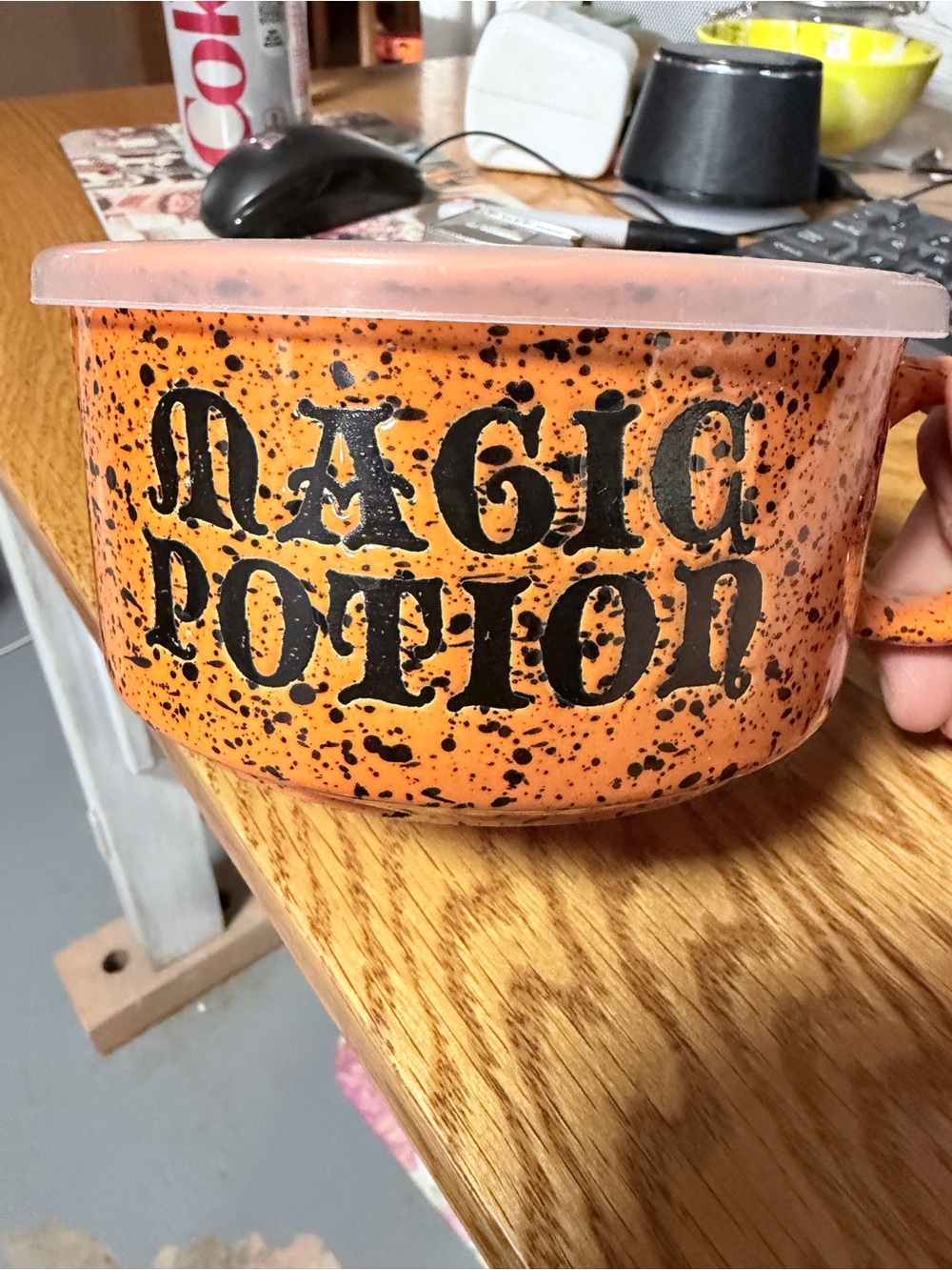 Souper Mug Orange Ceramic Bowl with Black Logo